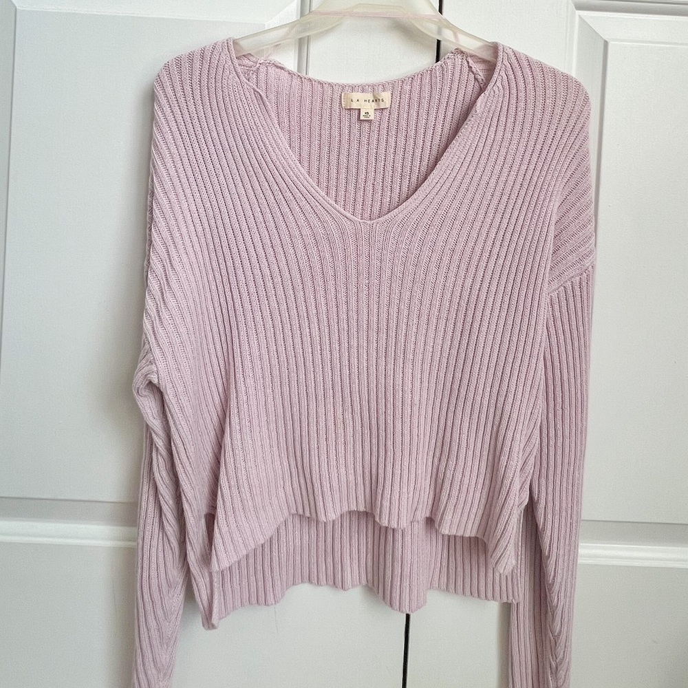 LA Hearts Ribbed V-Neck Cropped Sweater